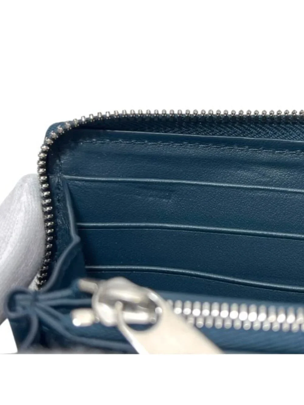 Bottega Veneta Zip Around Wallet Zip Navy Blue Cassette with Leather Charm IC